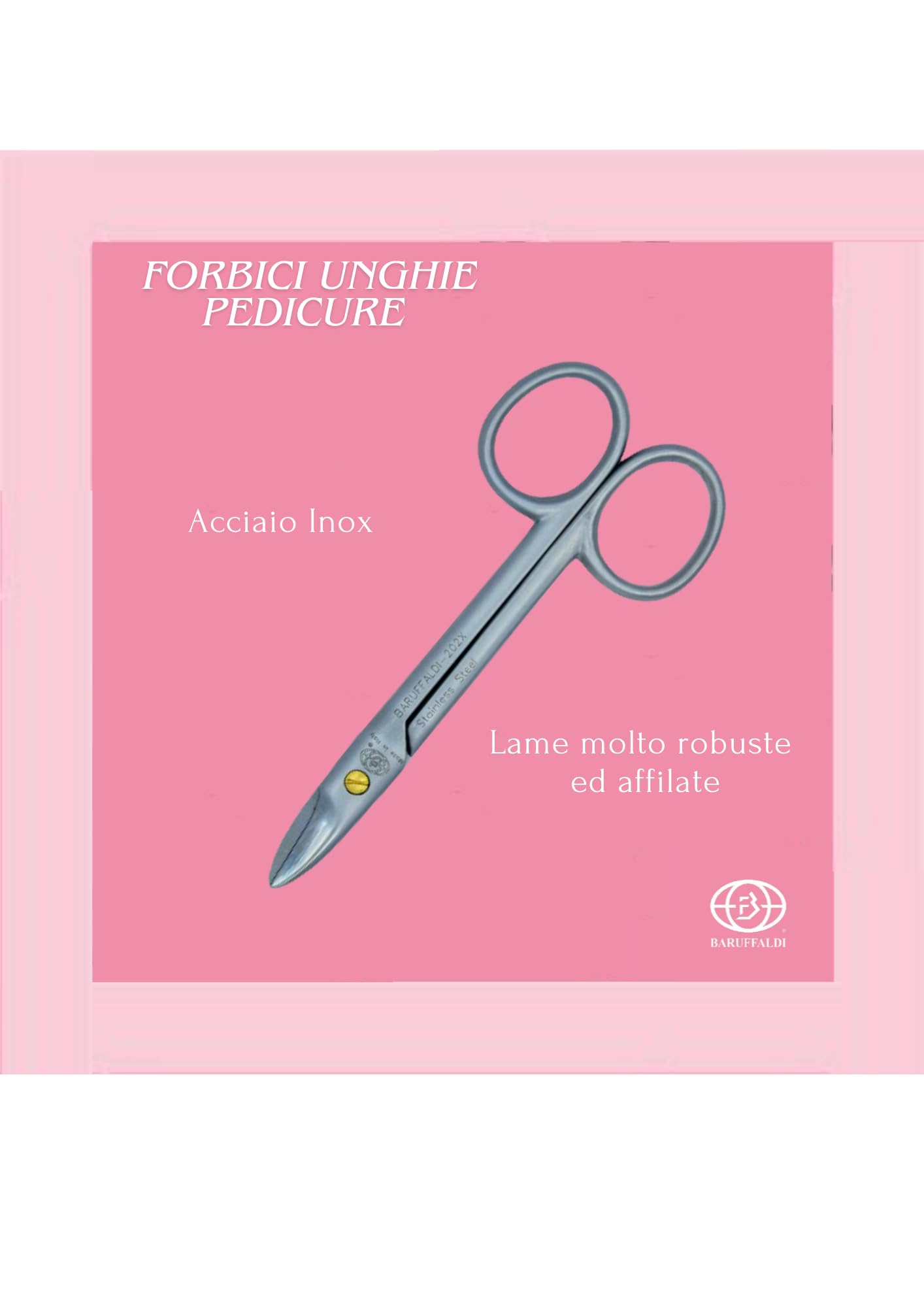 Baruffaldi 202X Forbici Unghie - Pedicure - Acciao Inox - con Custodia Protettiva