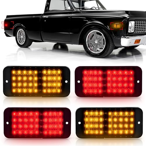 Bestview Side Marker Light Assembly Compatible with 1968-1972 Chevy C/K Series C10 GMC Series C1500 Suburban Blazer Jimmy Pickup Trucks, Amber Front & Red Rear Bumper Lamps, Smoked Lens 4PCS