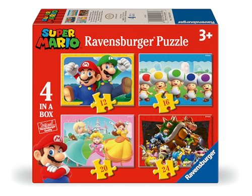 Ravensburger Super Mario Toys and Gifts - 4 in a Box Jigsaw Puzzles for Kids Age 3 Years Up - 12, 16, 20, 24 piece - 2025 Edition