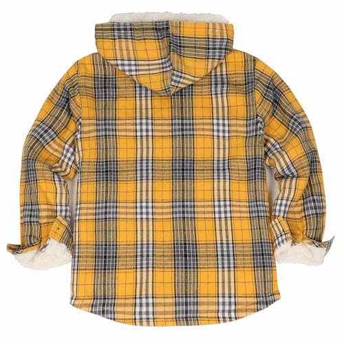 Image of ThCreasa Boys Plaid Flannel Jackets Sherpa Lined Zip Up Long Sleeve Warm Flannel Shirt with Hood