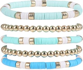 5 Pcs Heishi Surfer Bracelets Set Stretch Bracelet Clay Bracelet Summer Beach Bracelet Jewelry Colorful Preppy Bracelets Boho Stackable Bracelet Gifts for Women Girls
