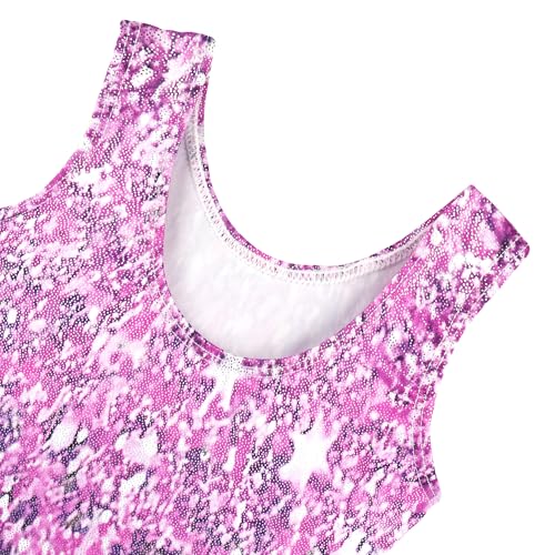 BAOHULU Gymnastics Leotards for Girls Kids Sparkle Tank Biketards with Shorts Dance Outfit B416_PurpleLeopard_130