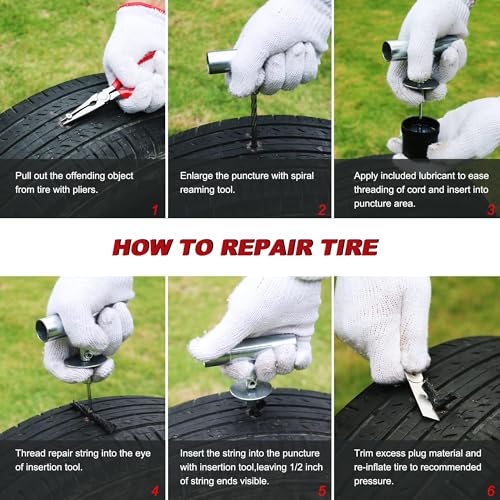 Image of AWELCRAFT 35-Piece Heavy Duty Tire Plug Kit - Professional Flat Tire Repair for Car, Truck, Motorcycle, ATV, SUV - T-Handle Tools, Storage Case - Easy Puncture Repair, No Tire Removal Needed