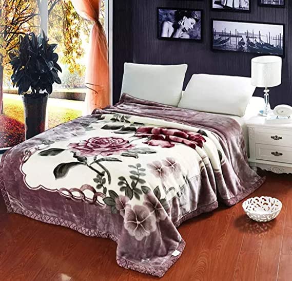 Image of Ply Floral Design 100 TC Double Bed Embossed Reversible Mink Blanket For Heavy Winter,Multicolor
