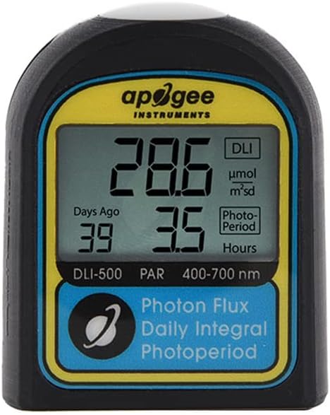 DLI-500 PAR, Daily Light Integral, and Photoperiod Meter - Full-Spectrum 400-700 nm Light Measurement Tool for Plants & Agriculture