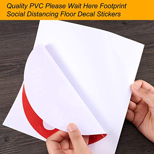 20 Pieces Social Floor Sticker Removable Stop Feet Apart Stand Safety Sign Marker Please Wait Here Footprint Decal For Supermarket, Grocery Store, Cafe Office, Hospital, 8 Inch (Red) #TOP2