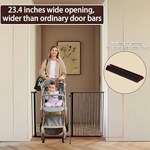 DEARBB 1.37" Ultra Narrow Spacing 30.11-77.36" Extra Wide Baby Gate with Small Pet Door,Pressure Mounted Double Lock Auto Close Walk Through Metal Safety Dog Gate