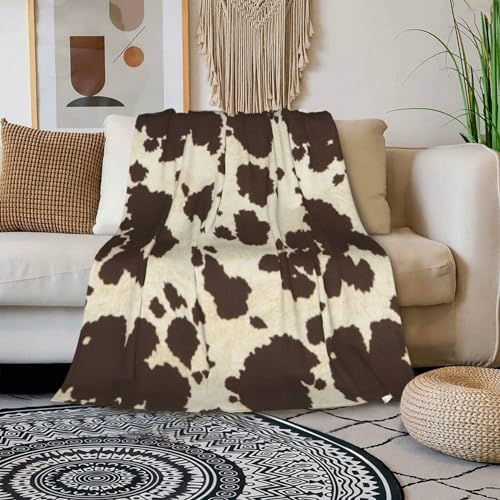 HGOD DESIGNS Brown & White Cowhide Fur Print Pattern Fleece Throw Blanket Ultra Soft Cozy Blooming Decorative Flannel Blanket All Season for Home Couch Bed Chair Travel 100x130cm - Image 3