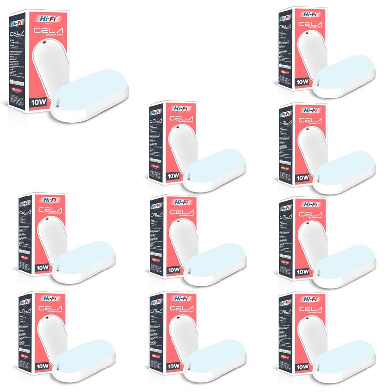 elleys’ 10W LED Oval Shape Bulkhead Wall Lamp | IP54 Waterproof Outdoor Light for Gardens, Porches & Bathrooms | 6500K Cool White, Pack of 10