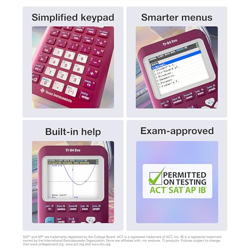 Image of TI-84 Evo Graphing Calculator Texas Instruments, Raspberry | Intuitive Icon-based Homescreen, USB-C Charging, Python Programming, Faster Performance, Bigger Graphs than TI-84 Plus CE