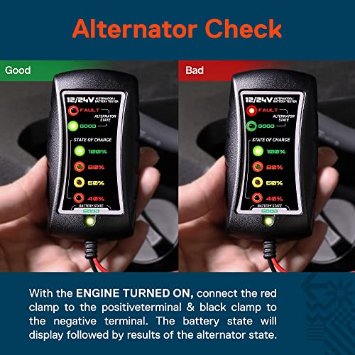 True Mods 12V 24V DC Automotive Auto Car Battery and Alternator Tester [Large Clamps] [LED Indication] Digital Checker Diagnostic Tool for Van Pickup Truck Vehicle Motorcycle - Thumbnail 4