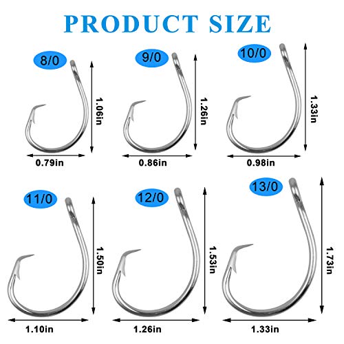 Tuna Circle Fishing Hooks Stainless Steel Big Game Saltwater Hook 30Pcs Extra Strong Short Shank Circle Hook 8/0-20/0 #TOP2