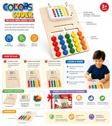 Image of Sky Tech Colour Coder Wooden Game Montessori Slide Puzzle Color Pattern Matching Wooden Puzzle Learning Toys Logic Brain Game for Kids 4-8 Years Birthday Gift for Boys & Girls Educational Activity