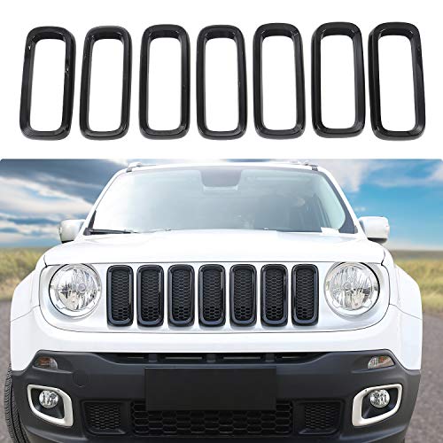 7pcs Front Grille Trim Inserts Grill Cover For Jeep Renegade 2015 2016 2017 2018(Black)