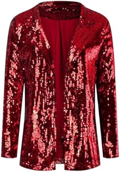 Dames Blazer met Pailletten, Lange Mouwen, Open Voorkant, Effen Kleur