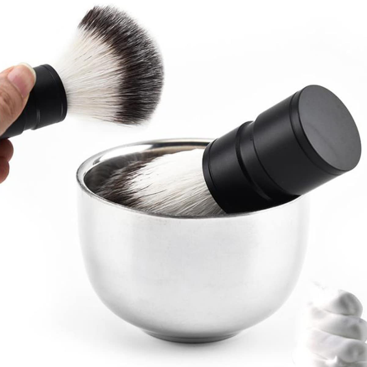 PLAFOPE 2pcs Men Shaving Tool Set Brush Bowl Kit Stainless Steel Shaving Mug Hair Kit