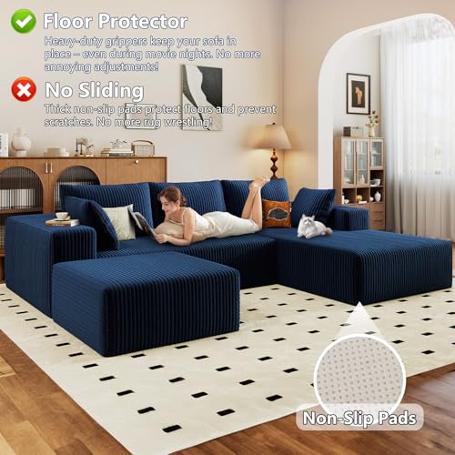 Image of 96 inch Boneless Couch with Ottoman, Modern U Shaped Cloud Sectional Couch
