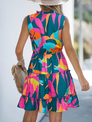 Image of CUPSHE Womens Summer Dresses Tie Neck Sleeveless Tiered Ruffle A-Line Tunic Mini Dress