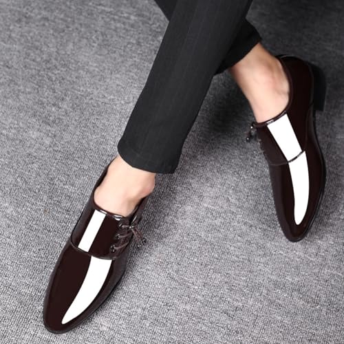 Mens Fashion Patent Leather Derbys Pointed Toe Lace Up Shoes Formal Business Office Work Dress Shoes2