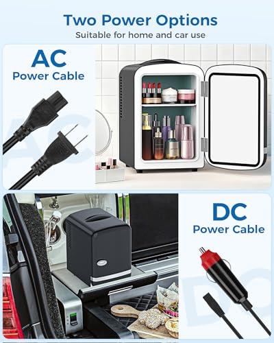 Image of Electactic Mini Fridge for Skincare, 4L /6 Cans Portable Compact Cosmetic Fridge, Retro Desktop Fridge with AC /DC Adapters, Small Cooler and Warmer for Beverage, Makeup, Bedroom, Office, Kids, Black