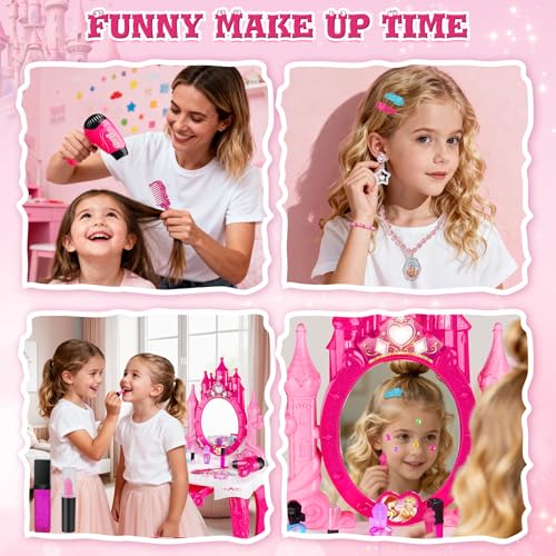 Easface Kids Vanity for Girls, Toddler Makeup Vanity Table and Chair Set Set Toys with Music Light, Pretend Play Princess Dress Up Playset Gift for Toddler Girls 3 4 5 6 Years Old by Easface - Image 4