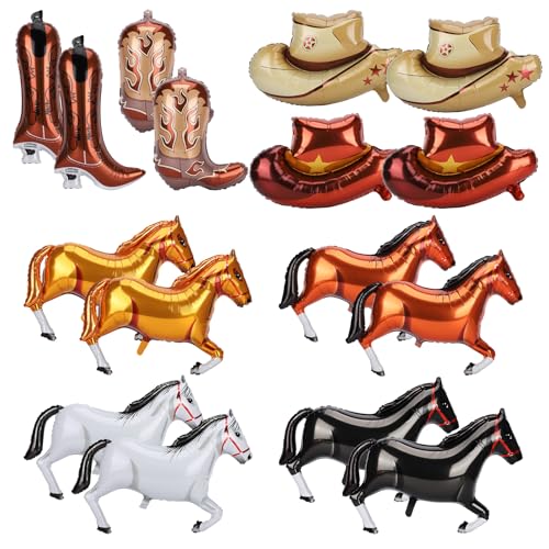 16 Pcs Western Cowboy Balloons Set– Includes 4 Boot Balloon,4 Hat Balloon, and 8 Cowboy Horse Balloons– Perfect for Cowboy Party Decorations and Western Themed Celebrations