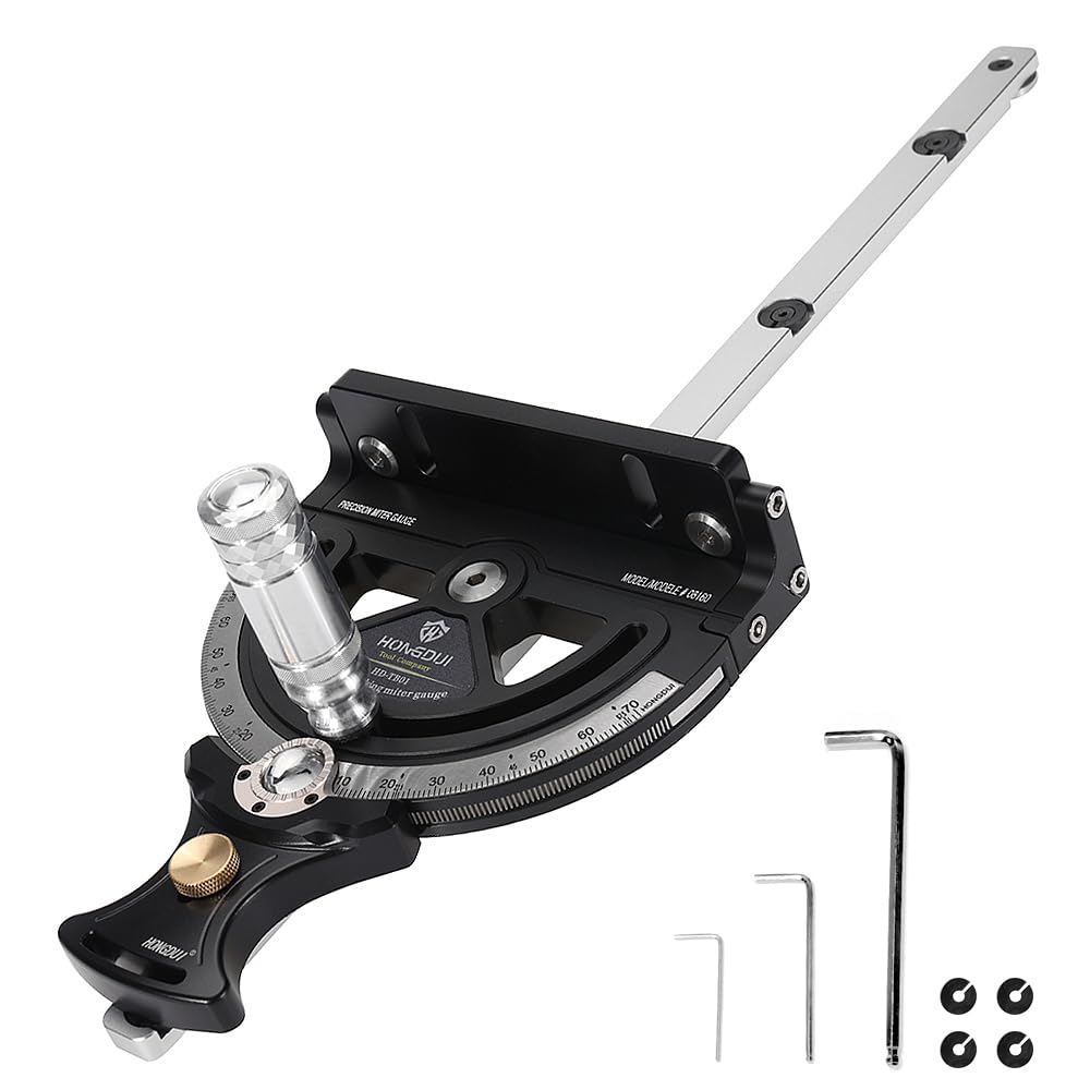 HONGDUI HD-TB01 Table Saw Miter Gauge, 140 Precision Angles with Quick-Lock, Fit 3/8 x 3/4" T Slot for Table Saw Router Table