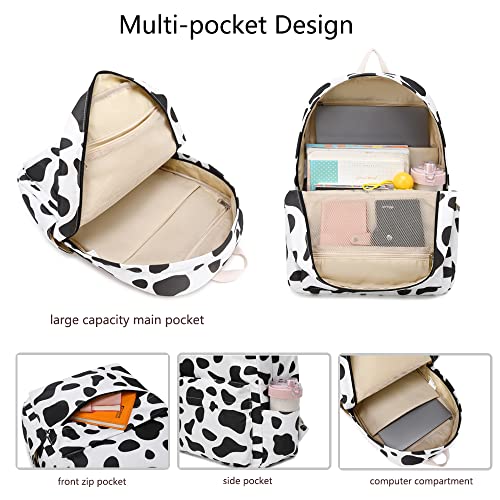 Lmeison Cow Print Backpacks Girls Backpack with Lunch Box Backpack and Lunch Bag Set for Girls Cute School Bag for Teen Women College Back Pack Cute Book Bag