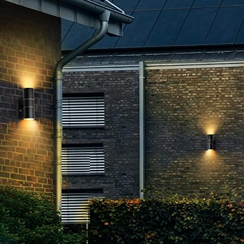 Unikcst Dawn to Dusk Outdoor Wall Lights Mains Powered Sensor IP44 Black Up Down Outside Wall Lights for Front Door Porch 240V -Incl. 2X 5W LED GU10 Bulbs Warm White