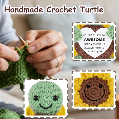 Christmas Turtle Gifts for Women Men,Handmade Positive Crochet Animals | Birthday Gift for Teens Appreciation Gifts,Thank You Gift,Emotional Support,Cute and Encouraging,Home Office Decor - image 4