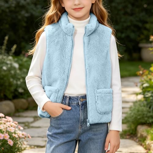 Girls Fleece Vest Stand Collar Full Zip Jacket with Pockets - image 7