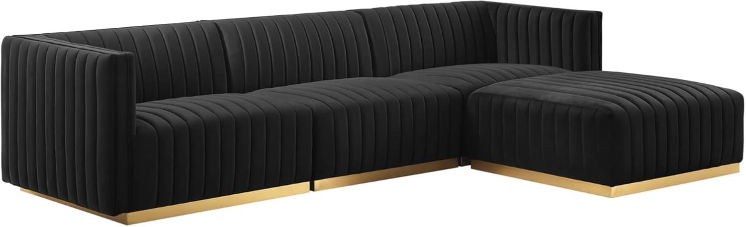 Modway Conjure 4-Piece Velvet and Stainless Steel Sectional - Gold/Black