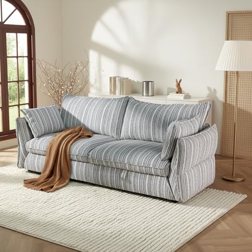 Mofolit 86-inch grey striped farmhouse sofa with two arm pillows and hidden storage — the premium pick in the set