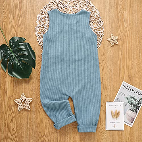 Brilliantme Toddler Kids Baby Boy Girls One Piece Romper Jumpsuit Knitted Overall Sleeveless Clothing Round Neck Bodysuit For 2-7 Years (Light Blue, 5-6 Years) #TOP2
