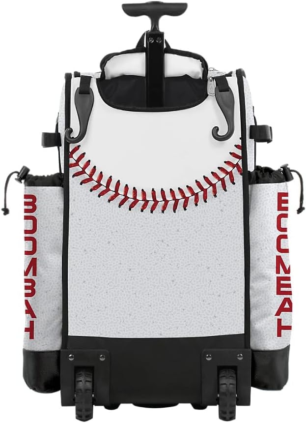 Boombah Rolling Catchers Superpack Baseball/Softball Gear Bag - 23-1/2" x 13-1/2" x 9-1/2" - Baseball 2 White/Red/Black - Telescopic Handle - Holds 4 Bats - Wheeled Version