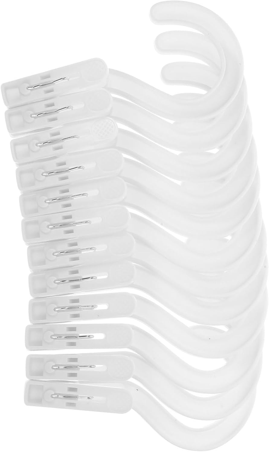 INOOMP 12pcs Reusable Hanging Laundry Hooks Clip, PP White Utility Hooks
