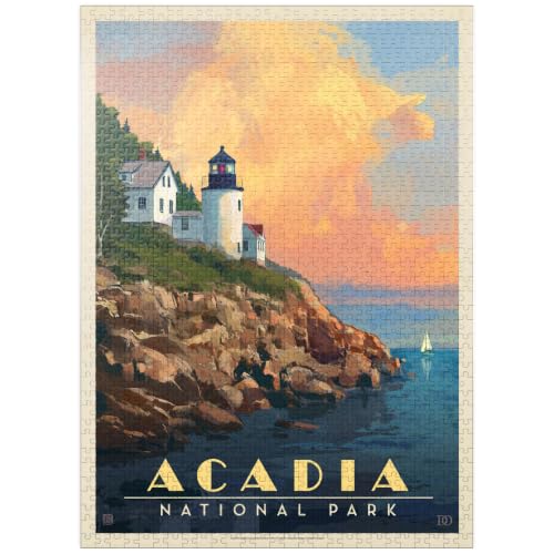 MyPuzzle Acadia National Park: Lighthouse, Vintage Poster - Premium 1000 Piece Jigsaw Puzzle for Adults