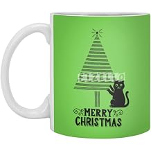 Kedi ve Noel A ac  Beyaz Kupa, 330 ml, Seramik