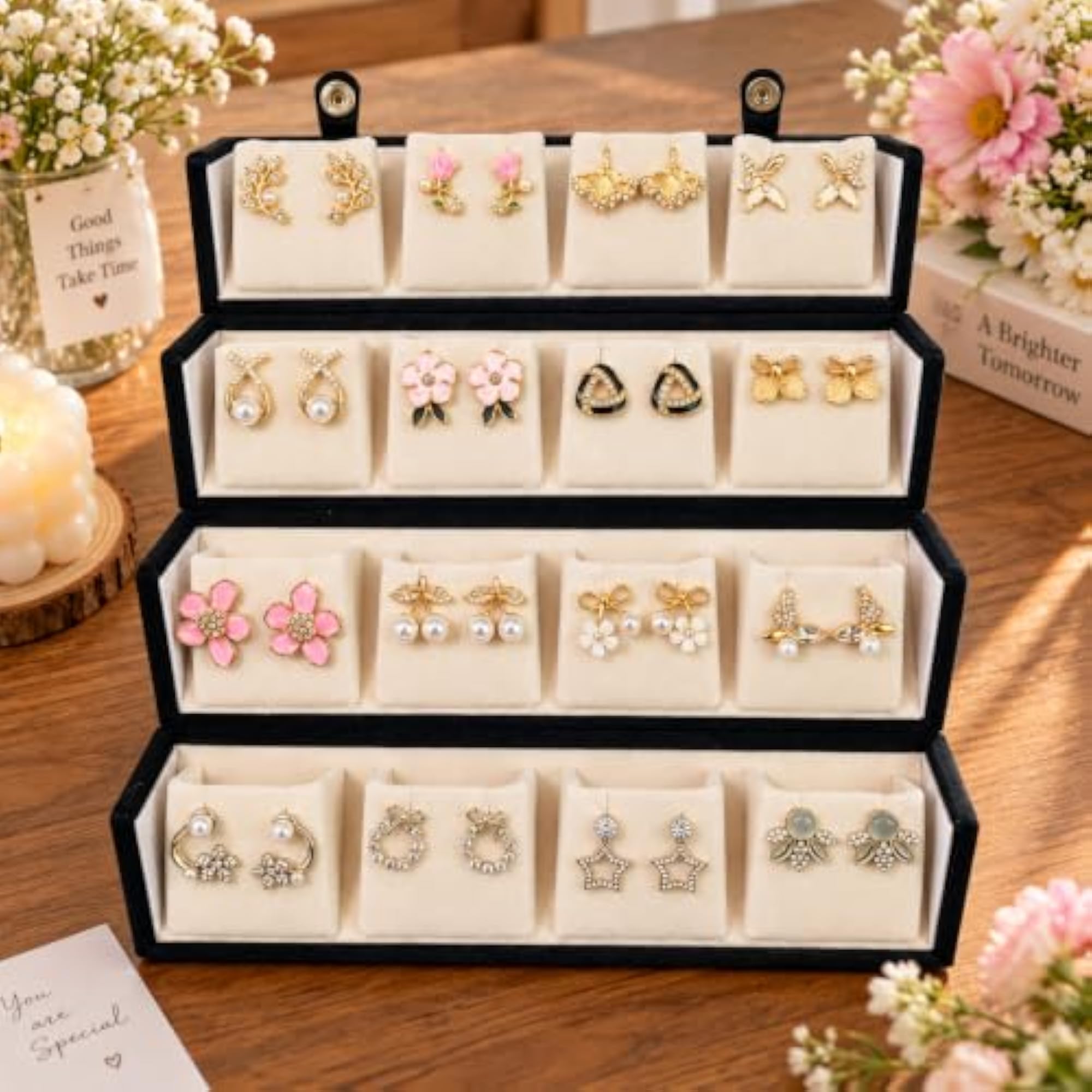 16 Pairs Anti Tarnish Earring Set with Stylish Organizer Box