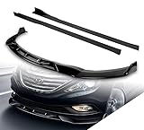 Stay-Tuned, 9PCS STP-Style ABS Front Bumper Lip Spoiler Body Kit + Universal 86' x 4' Side Skirts, Compatible with 2011-2014 Hyundai Sonata, Exterior Accessory (Painted Black)