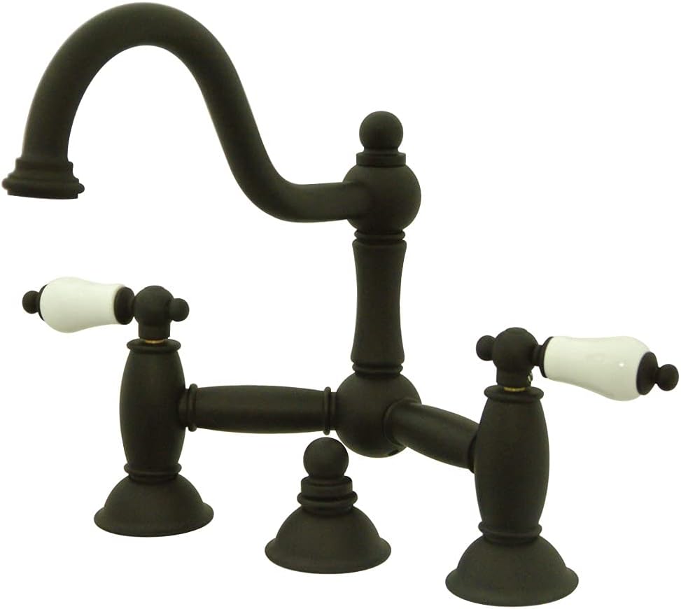 Review Product Kingston Brass KS3915PL Restoration Widespread Lavatory Faucet with Porcelain Lever Handle, Oil Rubbed Bronze