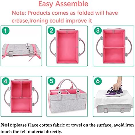 XUANGUO Large Felt Baby Diaper Caddy Organizer with Handles for Girls, Pink — 사진 6