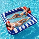 Funscape Large Inflatable Pool Floats, Water Floating Hammock Tanning Pool Lounger for Adult, 76' x 67' Sun Bathing Tan Bed, Swimming Water Raft Floatie W/Mesh Mat, Summer Beach Lake Party Gift Blue
