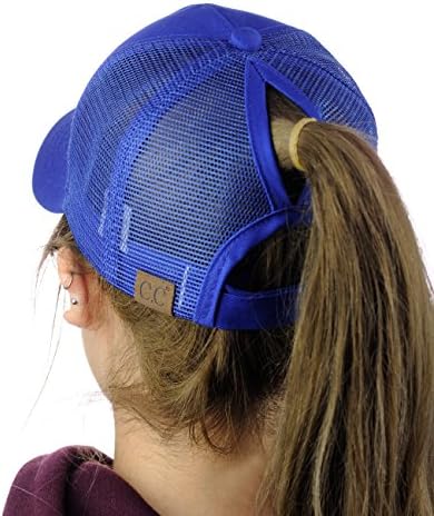 C.C Ponycap Messy High Bun Ponytail Adjustable Mesh Trucker Baseball Cap Hat, Royal