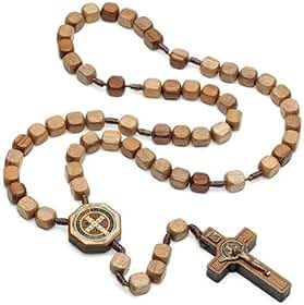 Terço Imbuia Quadrado 10MM São Bento católico religioso