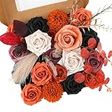 Floweroyal Flores artificiales de Halloween, color negro, mezcla de flores de seda, rosas falsas con tallos para ramos de novia, centros de mesa, baby shower, arreglos florales, decoración del hogar