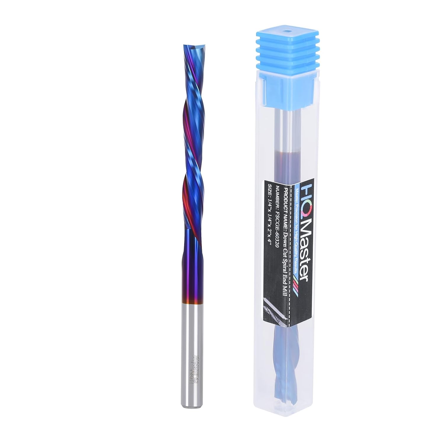 HQMaster Extra Long Spiral Router Bit Down Cut 1/4 Inch Shank Solid Carbide CNC Router Bit with Nano Blue Coating CNC Bits End Mill for Woodwork Mortise Slot Trim