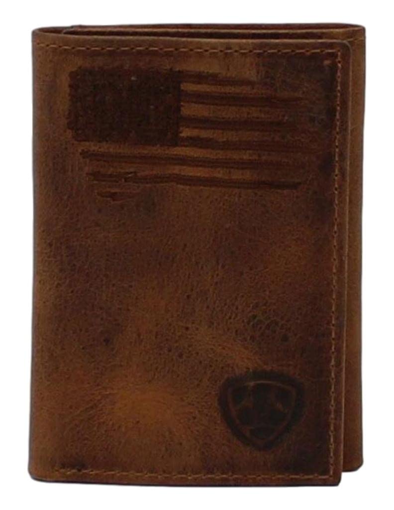 M & FARIAT M & F Men's Trifold USA Flag & Logo Leather Wallet
