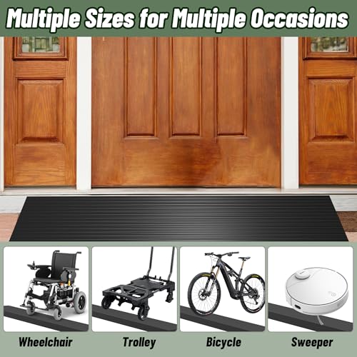 Nuvium 1.2" Rise Threshold Ramps for Doorways, 35.5" Wide Natural Rubber Power Wheelchair Ramp is Adjustable and Cuttable for Doorways, Curb, Sweeper, Power Scooters, 2000 Lbs Load Capacity