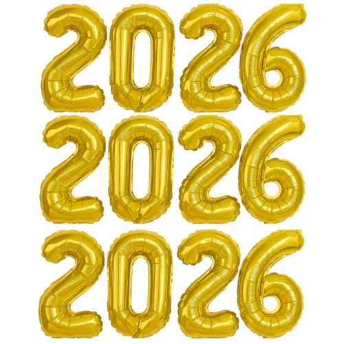 Balão Número 2026 Metalizado Mylar para Decoração de Festa, Ano Novo, Formatura ou Reveillon – Cores Dourado, Prata, Branco – Tamanhos 16", 32", 40" (DOURADO, 16")